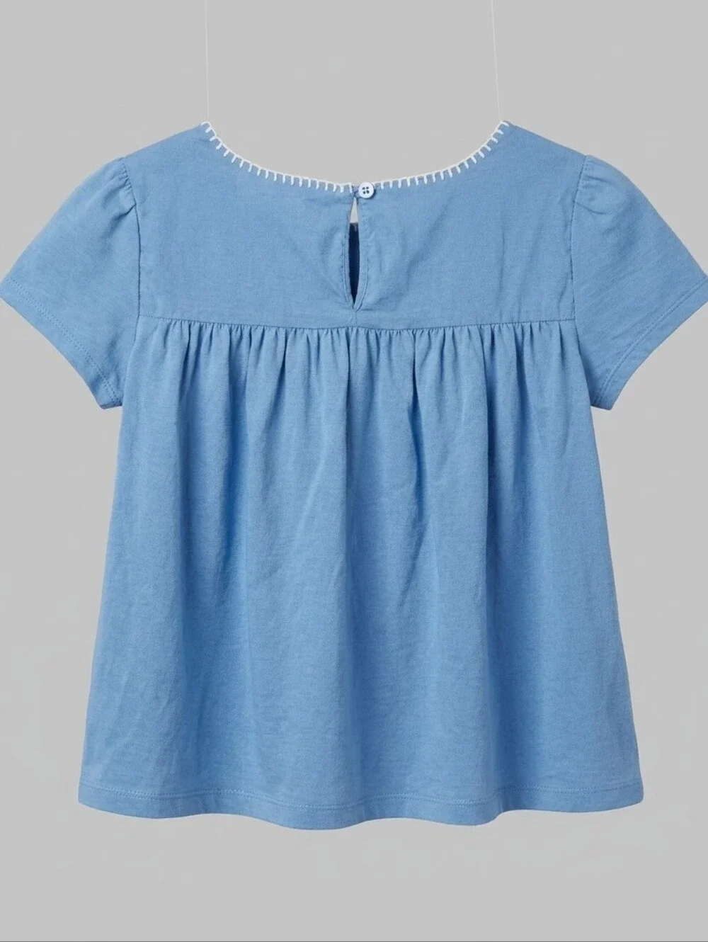 GIRLS GAP Blue Embroidered Floral Short Sleeve Blouse Top Sz Small